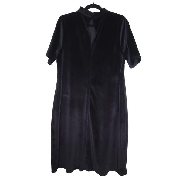 Modcloth Ribbed‎ Velour Dress Size 1X Black Short Sleeve High Neck Fitted Sheath - Picture 4 of 8